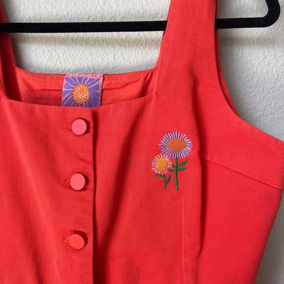 Monoprix X Make My Lemonade Red Twill Mini Dress Size M - Picture 4 of 6